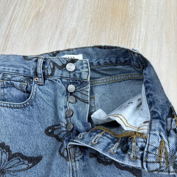 Pacsun Butterfly Stamped High Rise Frayed Hem Straight Casual Denim Jeans 23 - Picture 5 of 16